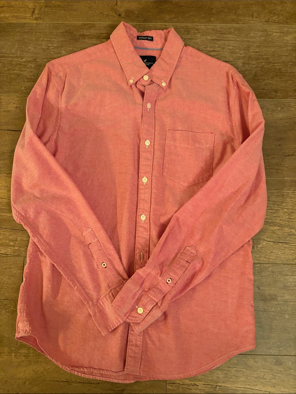 American Eagle Outfitters Red-Pink Button-Down Shirt
